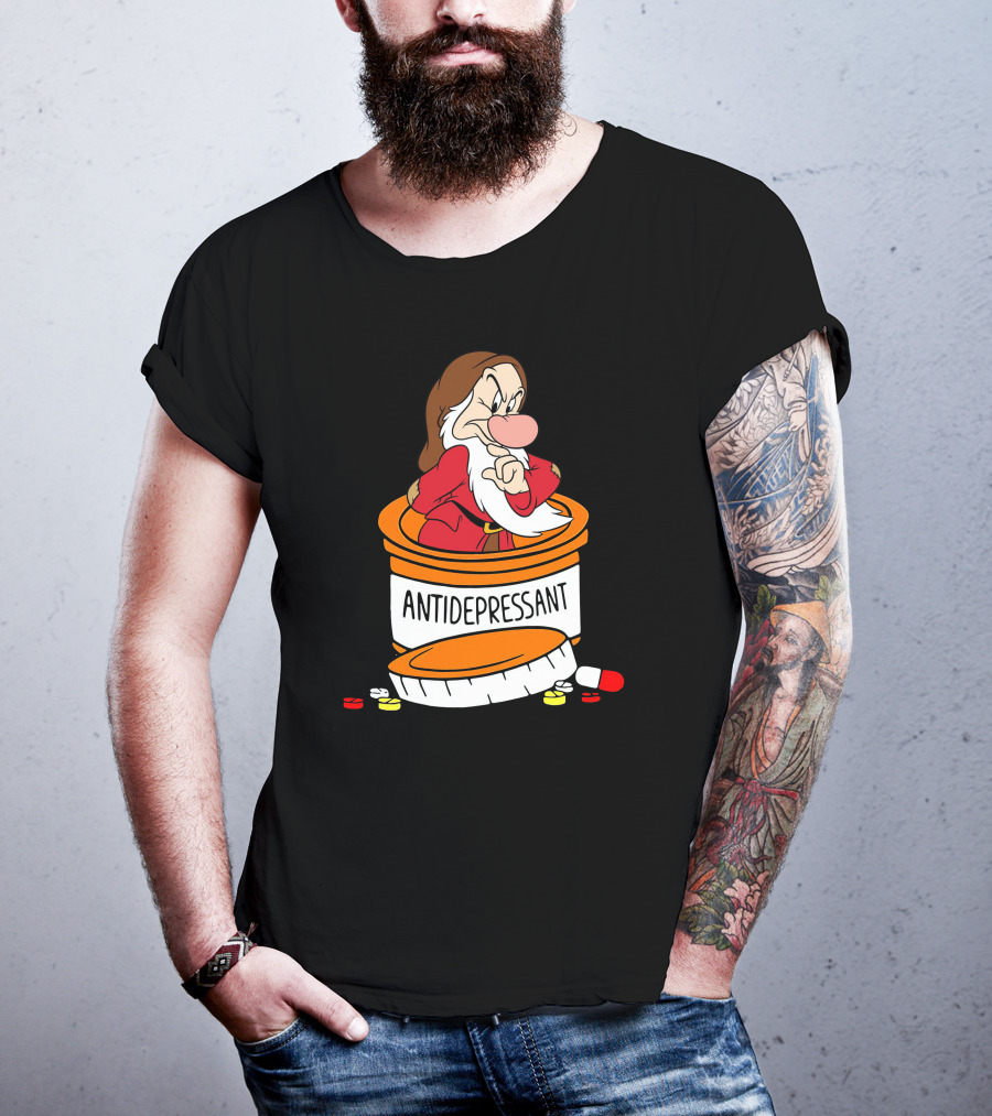 Grumpy Antidepressant Bottle Cartoon Character T-Shirt