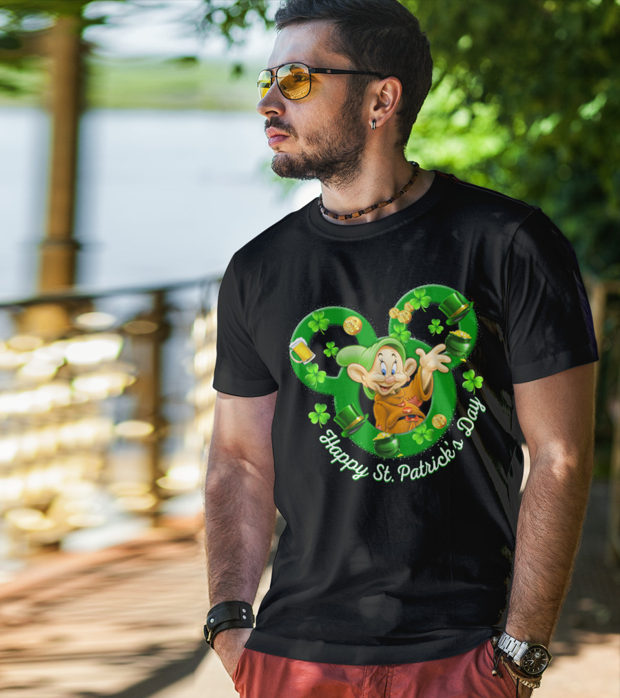 Dopey Happy St. Patrick's Day Shamrocks And Gold Coins T-Shirt