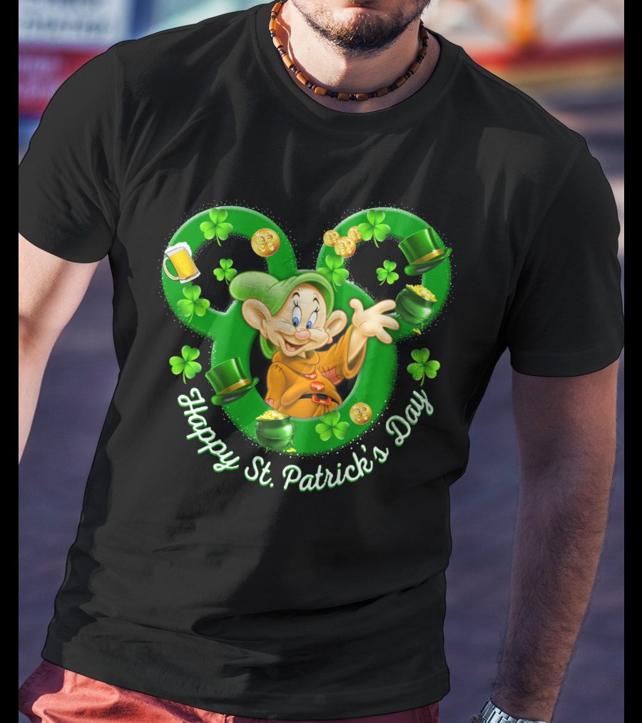 Dopey Happy St. Patrick's Day Shamrocks And Gold Coins T-Shirt
