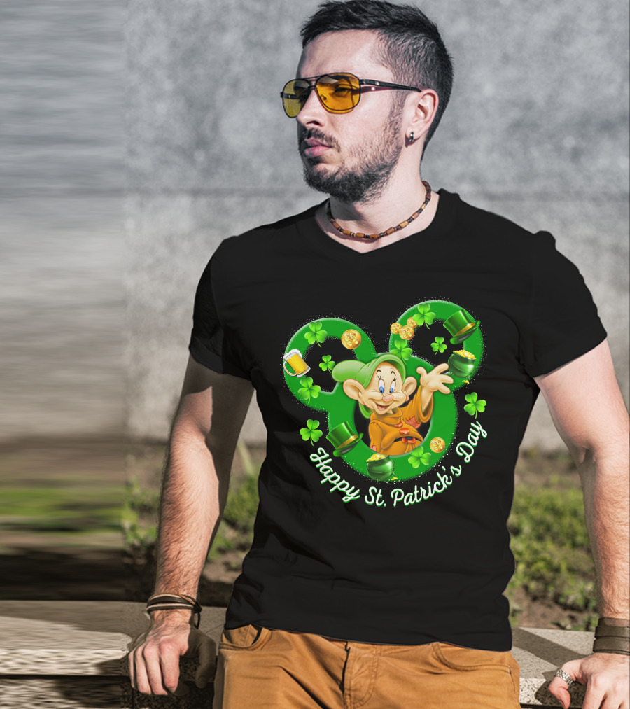 Dopey Happy St. Patrick's Day Shamrocks And Gold Coins T-Shirt