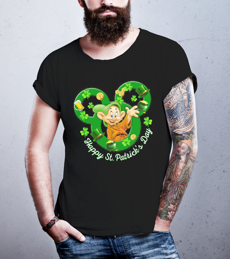 Dopey Happy St. Patrick's Day Shamrocks And Gold Coins T-Shirt