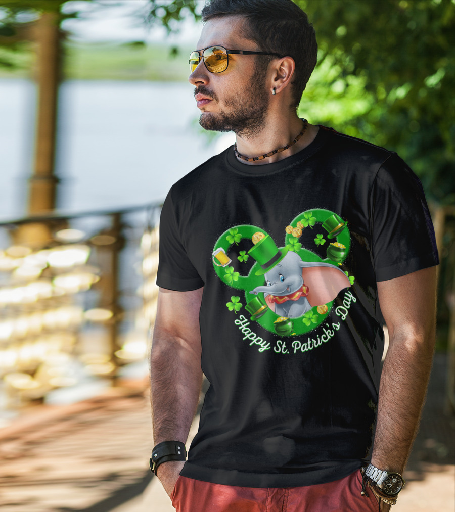 Dumbo Happy St. Patrick's Day With Shamrocks And Leprechaun Hat T-Shirt