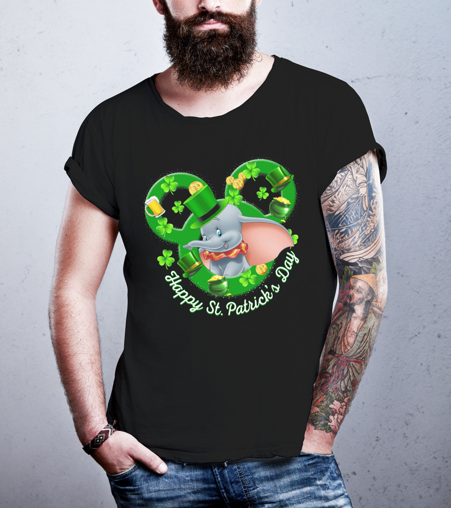 Dumbo Happy St. Patrick's Day With Shamrocks And Leprechaun Hat T-Shirt