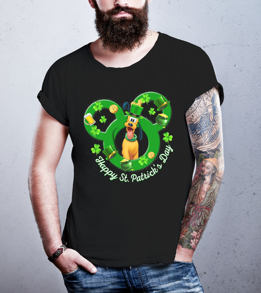 Happy St. Patrick's Day Pluto Mickey Ears Shamrocks Gold Coins T-Shirt