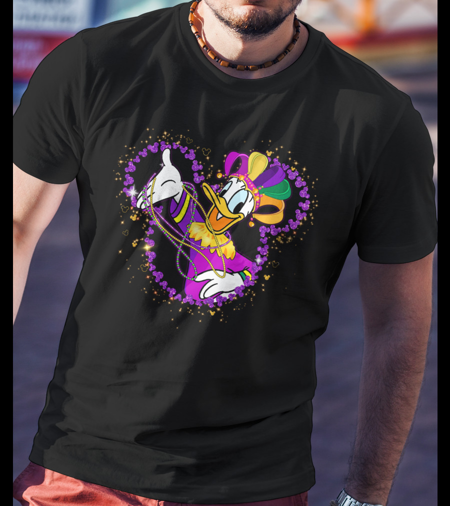 Donald Duck Mardi Gras Jester Heart Beads Celebration T-Shirt