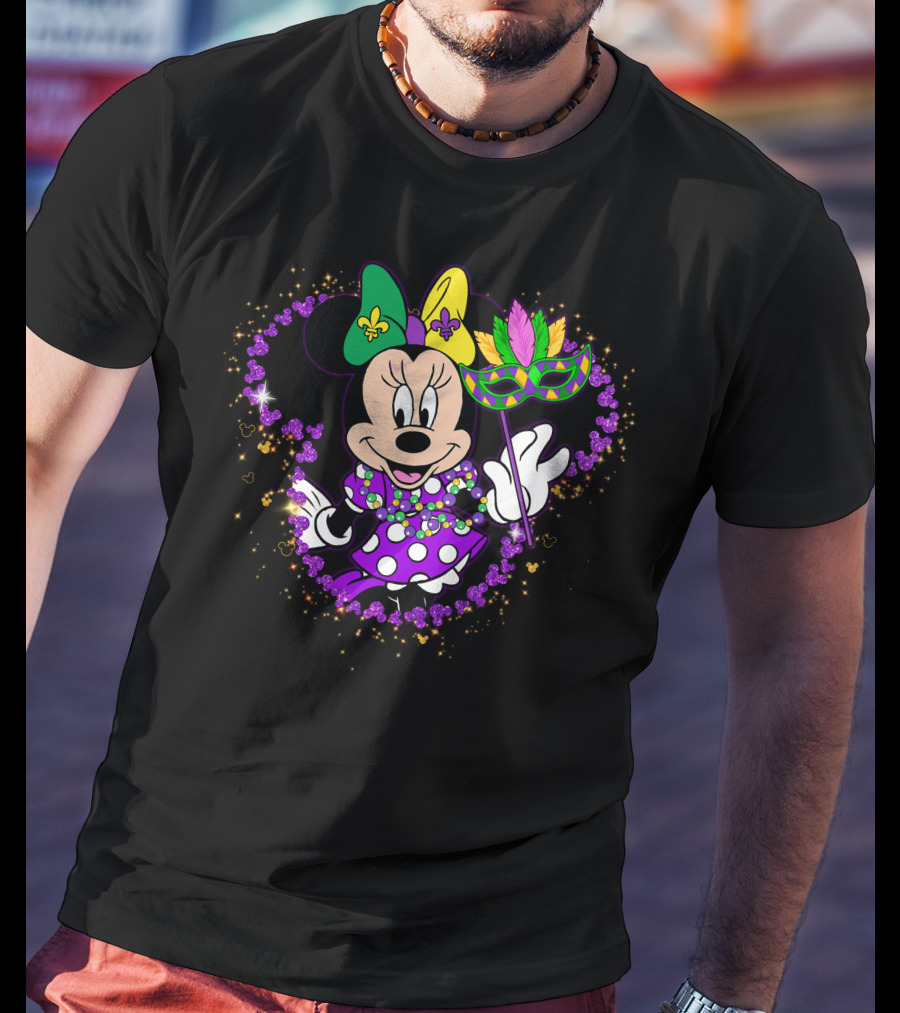 Minnie Mardi Gras Celebration With Mask And Beads T-Shirt