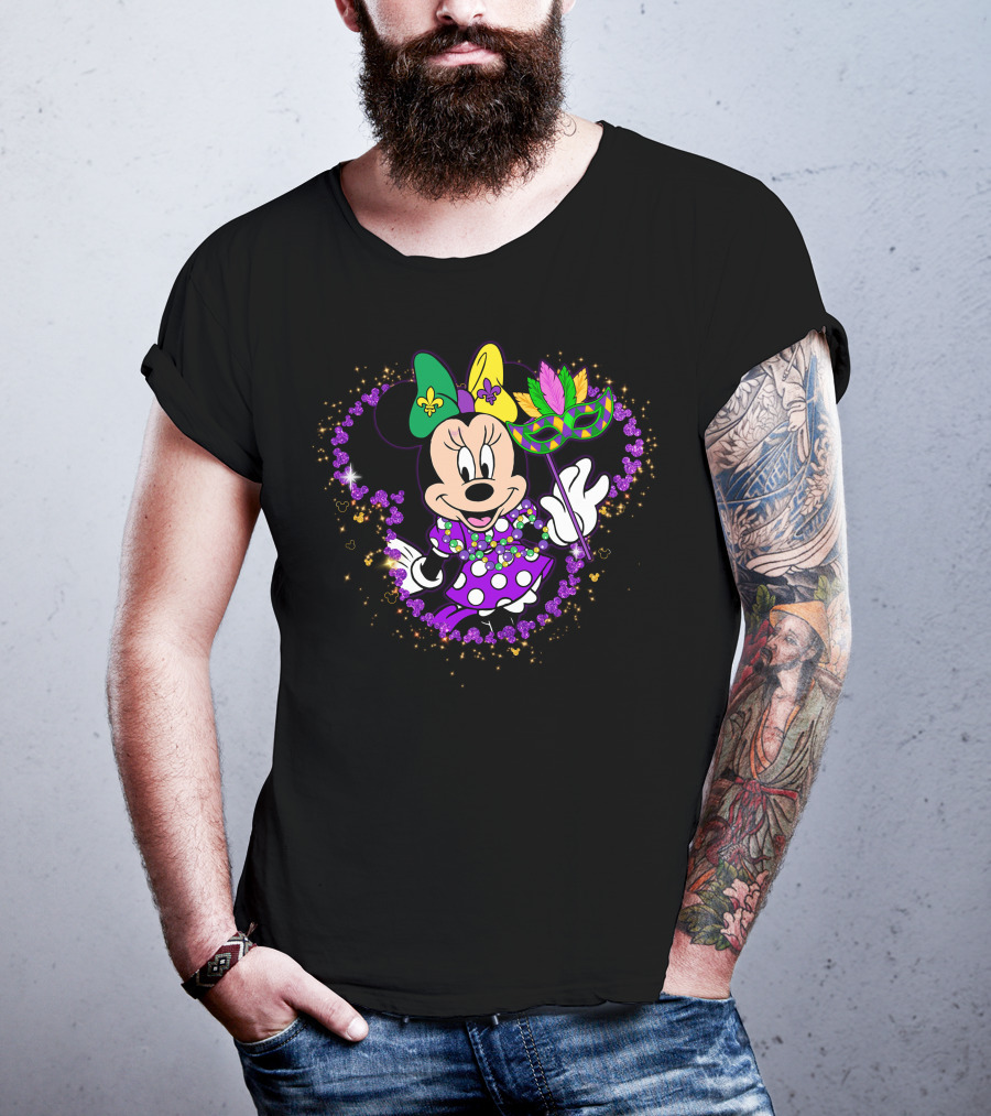 Minnie Mardi Gras Celebration With Mask And Beads T-Shirt