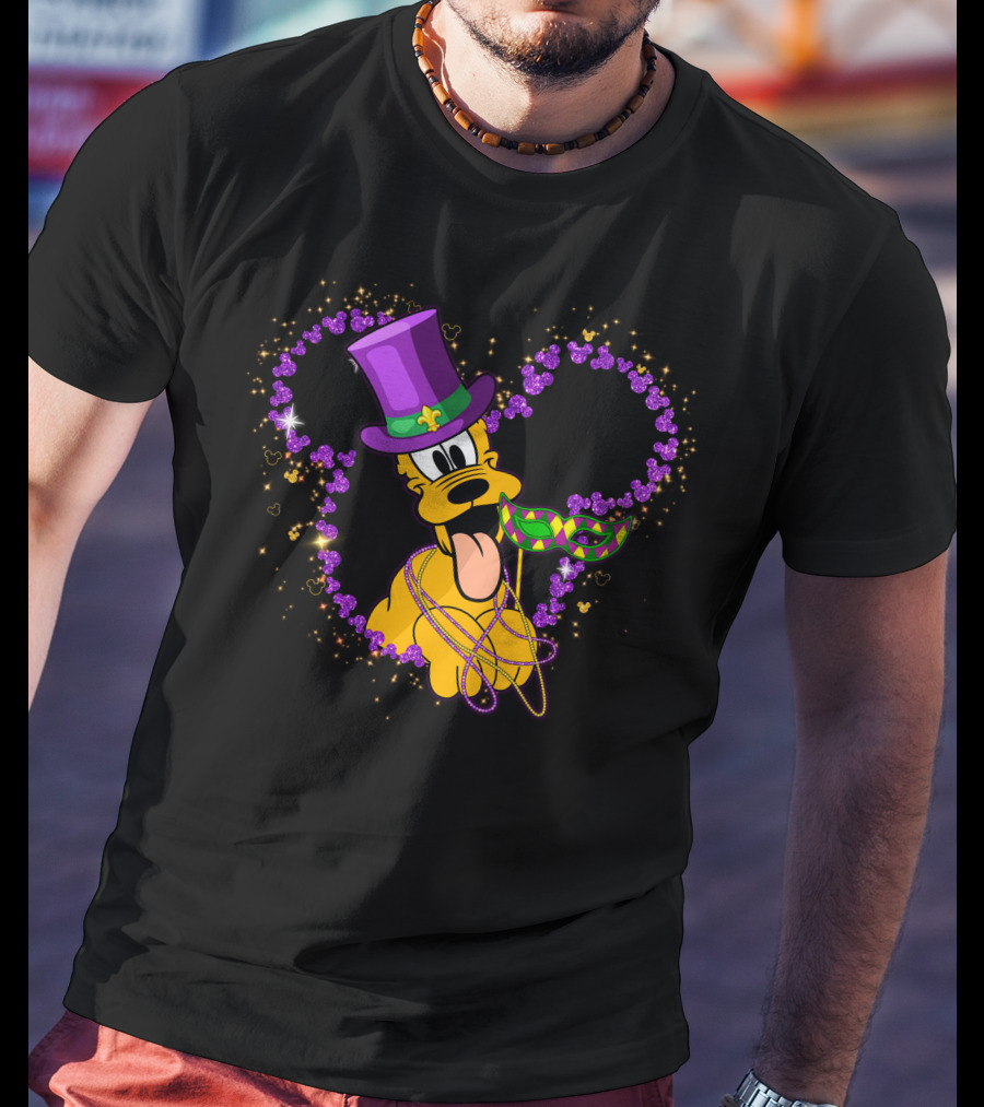 Pluto Mardi Gras Heart With Mask And Beads T-Shirt