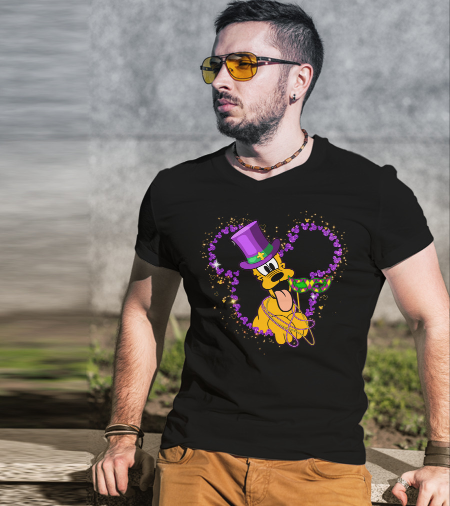 Pluto Mardi Gras Heart With Mask And Beads T-Shirt