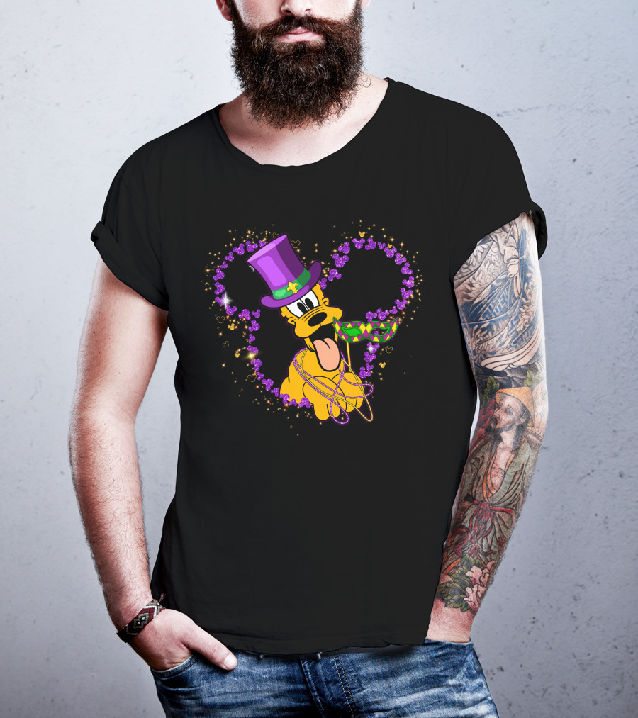 Pluto Mardi Gras Heart With Mask And Beads T-Shirt