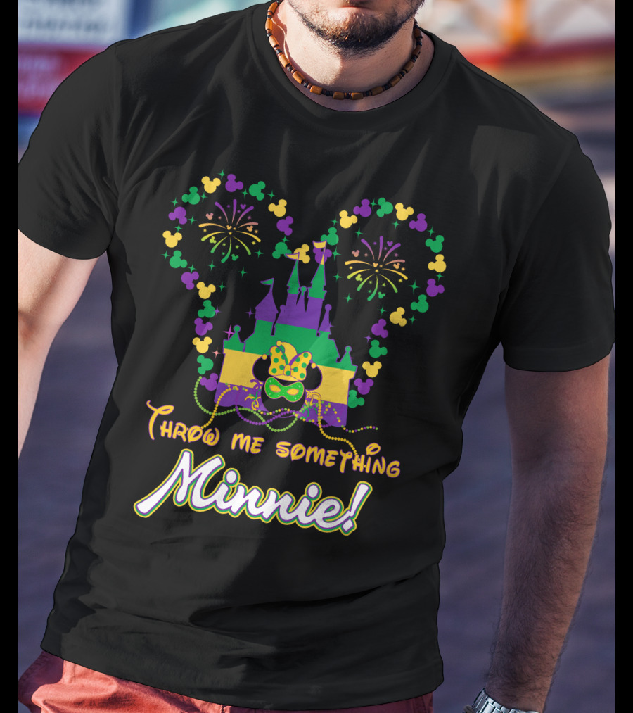 Throw Me Something Minnie Mardi Gras Castle Fireworks Magic T-Shirt