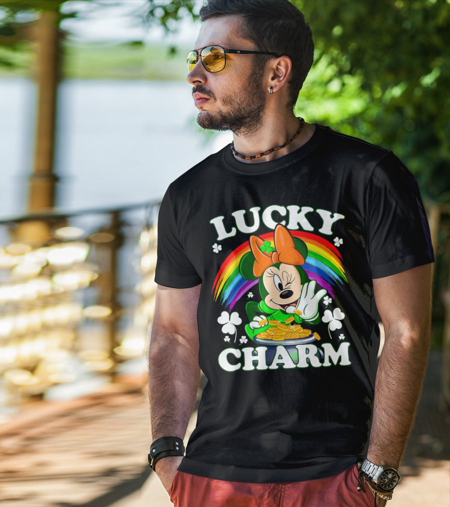 Minnie Lucky Charm Rainbow Pot Of Gold Shamrocks T-Shirt