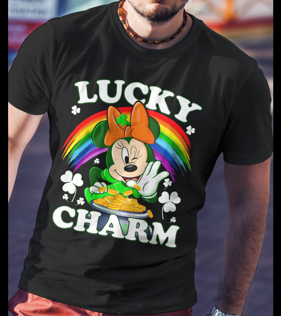Minnie Lucky Charm Rainbow Pot Of Gold Shamrocks T-Shirt
