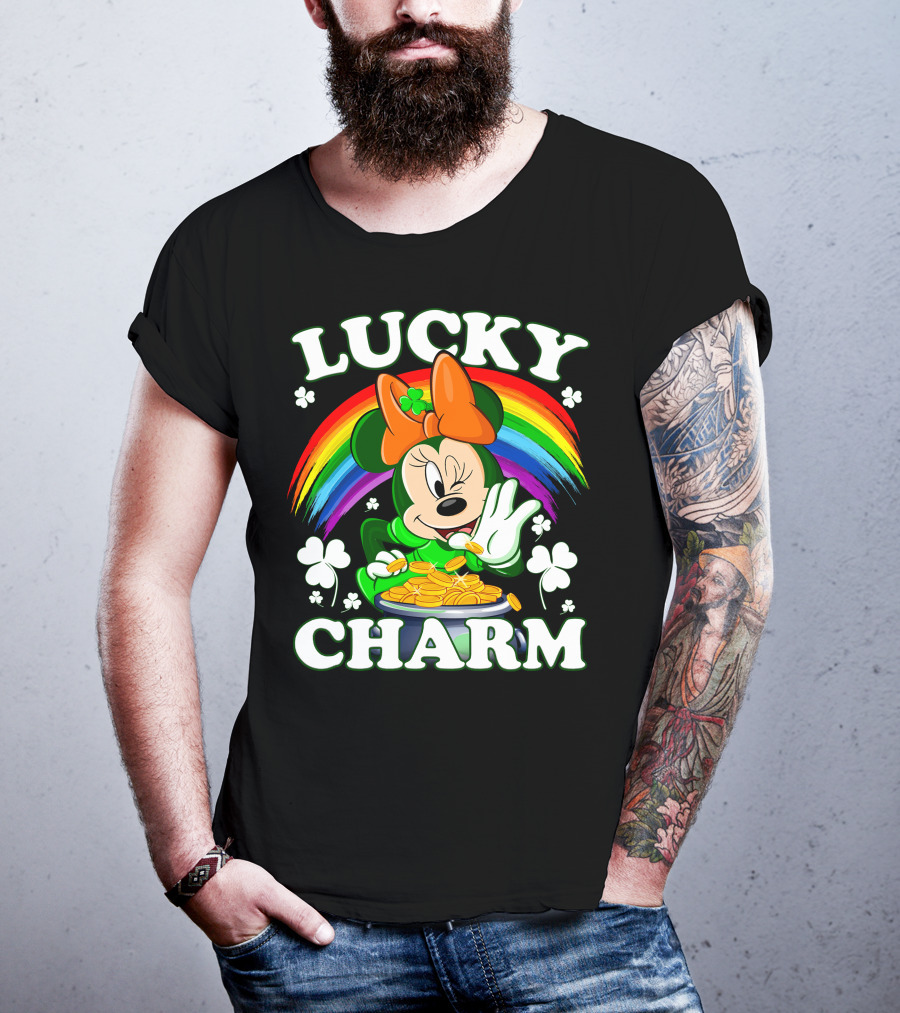 Minnie Lucky Charm Rainbow Pot Of Gold Shamrocks T-Shirt