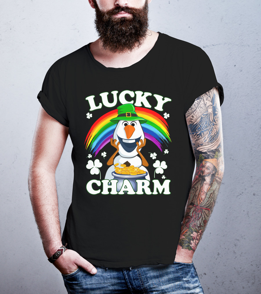 Lucky Charm Olaf Rainbow Hat Shamrocks Gold Coins T-Shirt