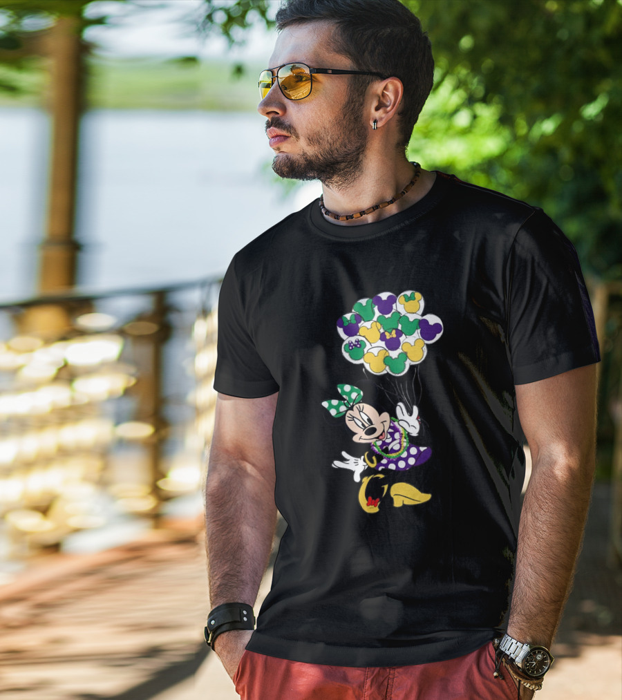 Minnie Mouse Mardi Gras Balloons Celebration T-Shirt