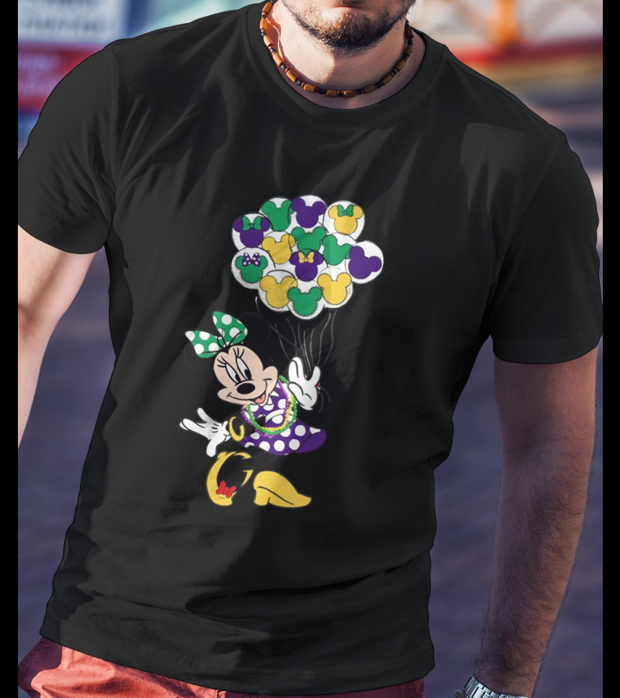 Minnie Mouse Mardi Gras Balloons Celebration T-Shirt