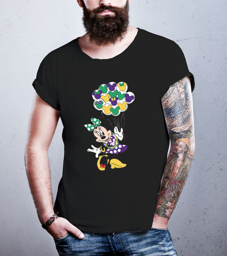 Minnie Mouse Mardi Gras Balloons Celebration T-Shirt