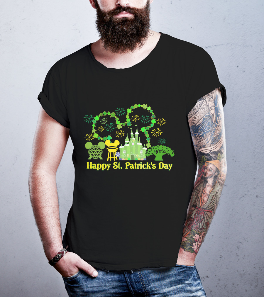 Happy St. Patrick's Day At Disney With Icons And Castles T-Shirt