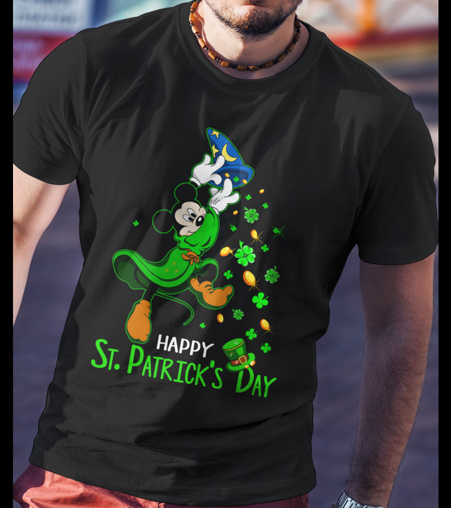 Happy St. Patrick's Day Fantasia Mickey With Shamrocks And Coins T-Shirt