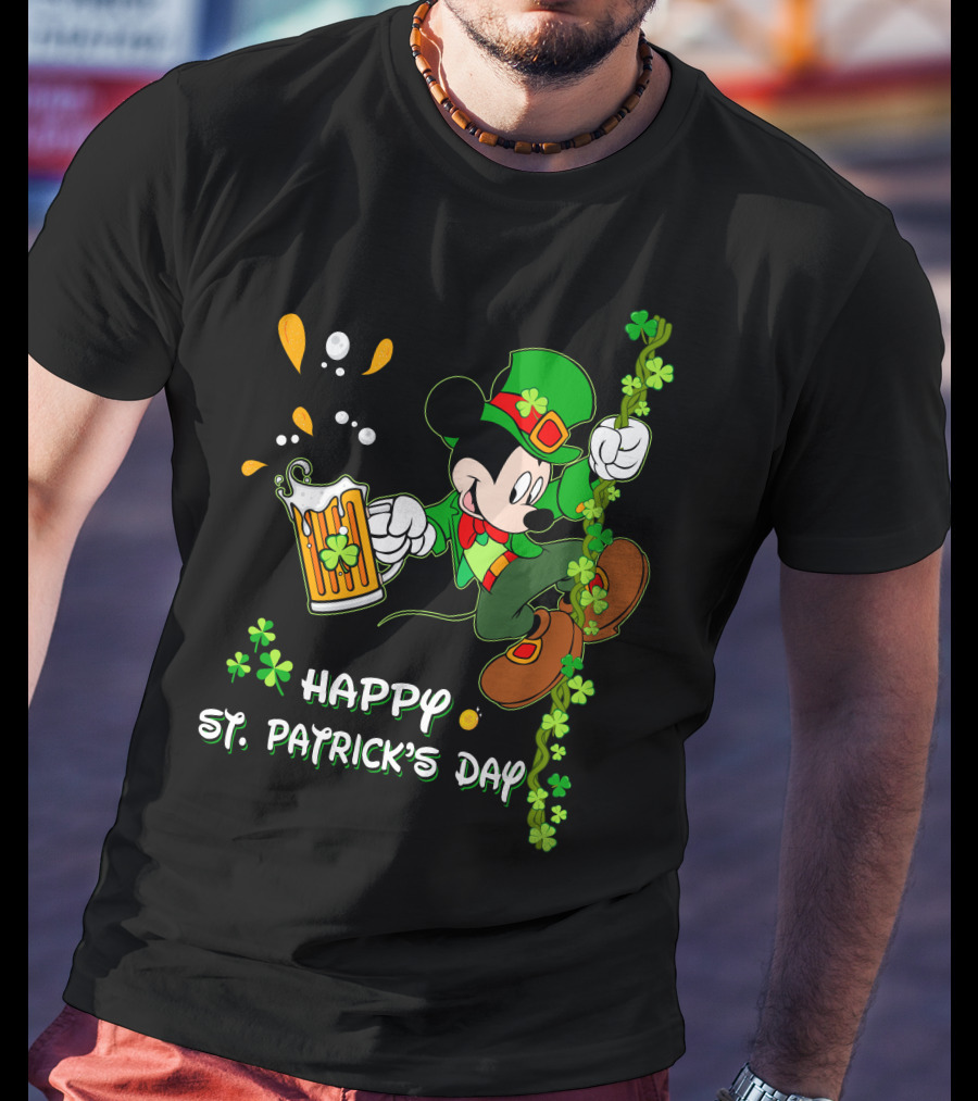 Happy St Patrick's Day Mickey Mouse Beer And Shamrocks Party T-Shirt