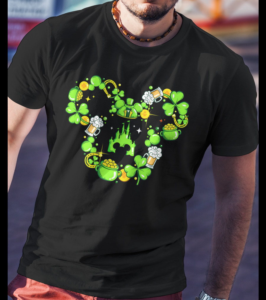 Mickey St Patricks Day Shamrocks Castle Beer Gold Coins T-Shirt