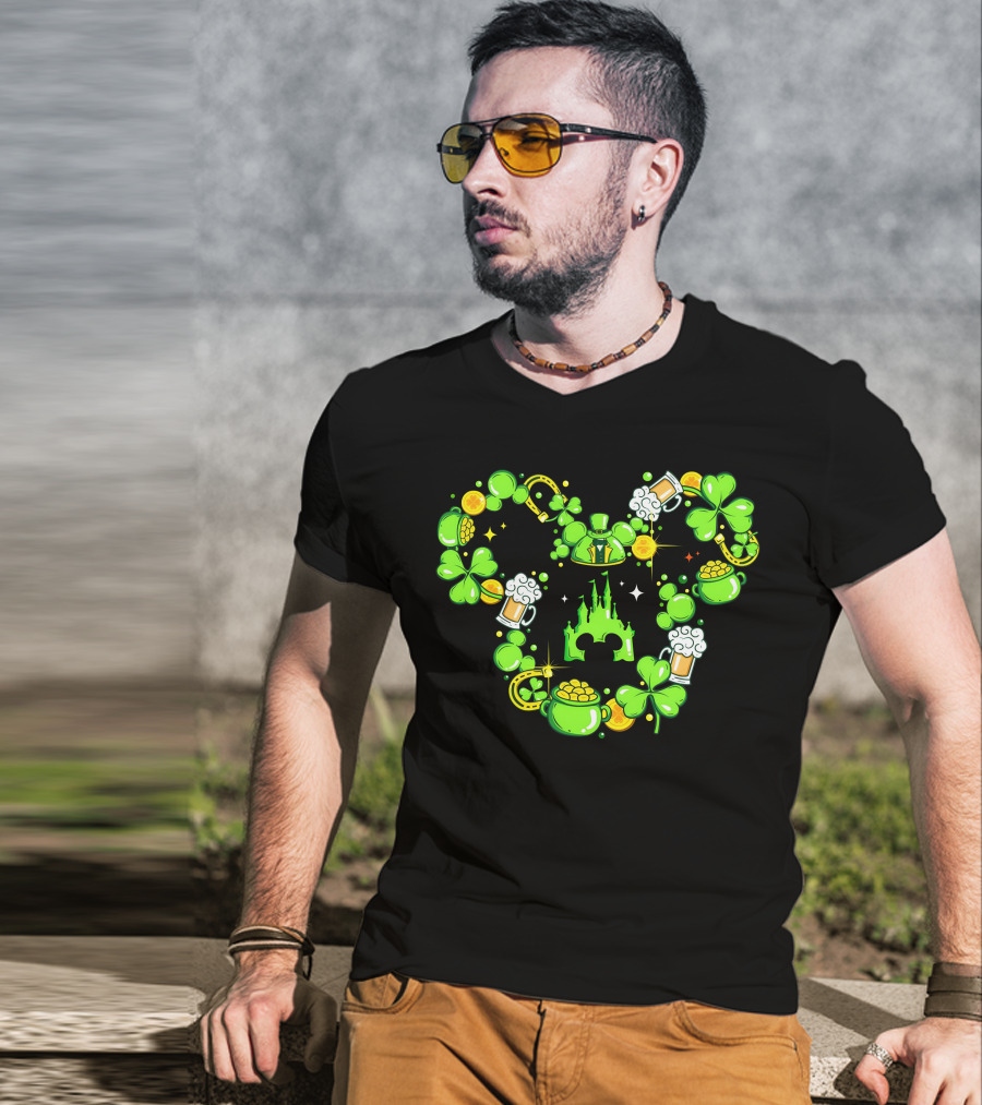 Mickey St Patricks Day Shamrocks Castle Beer Gold Coins T-Shirt