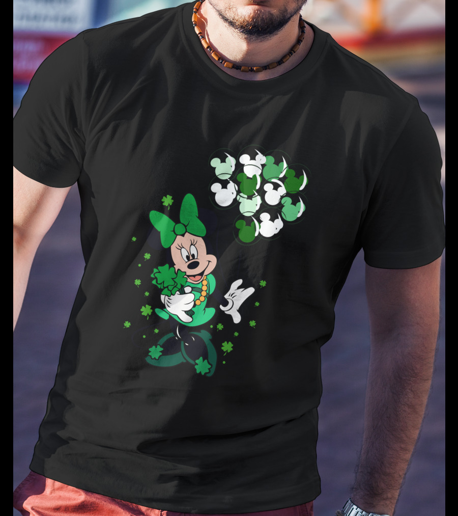 Minnie Mouse St. Patrick's Day With Shamrocks And Green Balloons T-Shirt