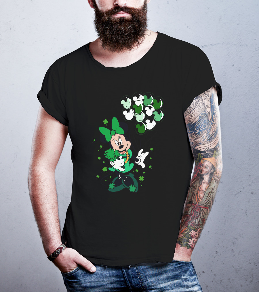 Minnie Mouse St. Patrick's Day With Shamrocks And Green Balloons T-Shirt