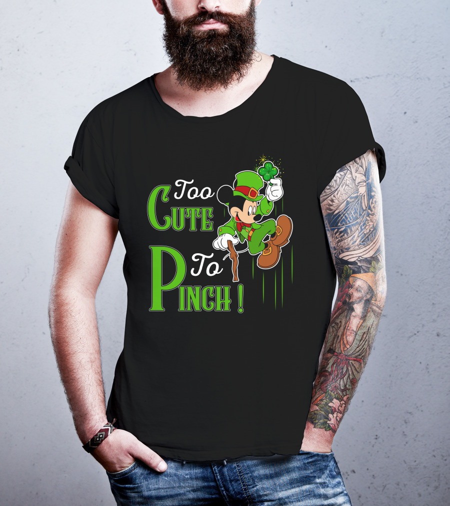 Too Cute To Pinch Leprechaun Character With Shamrock And Walking Stick T-Shirt