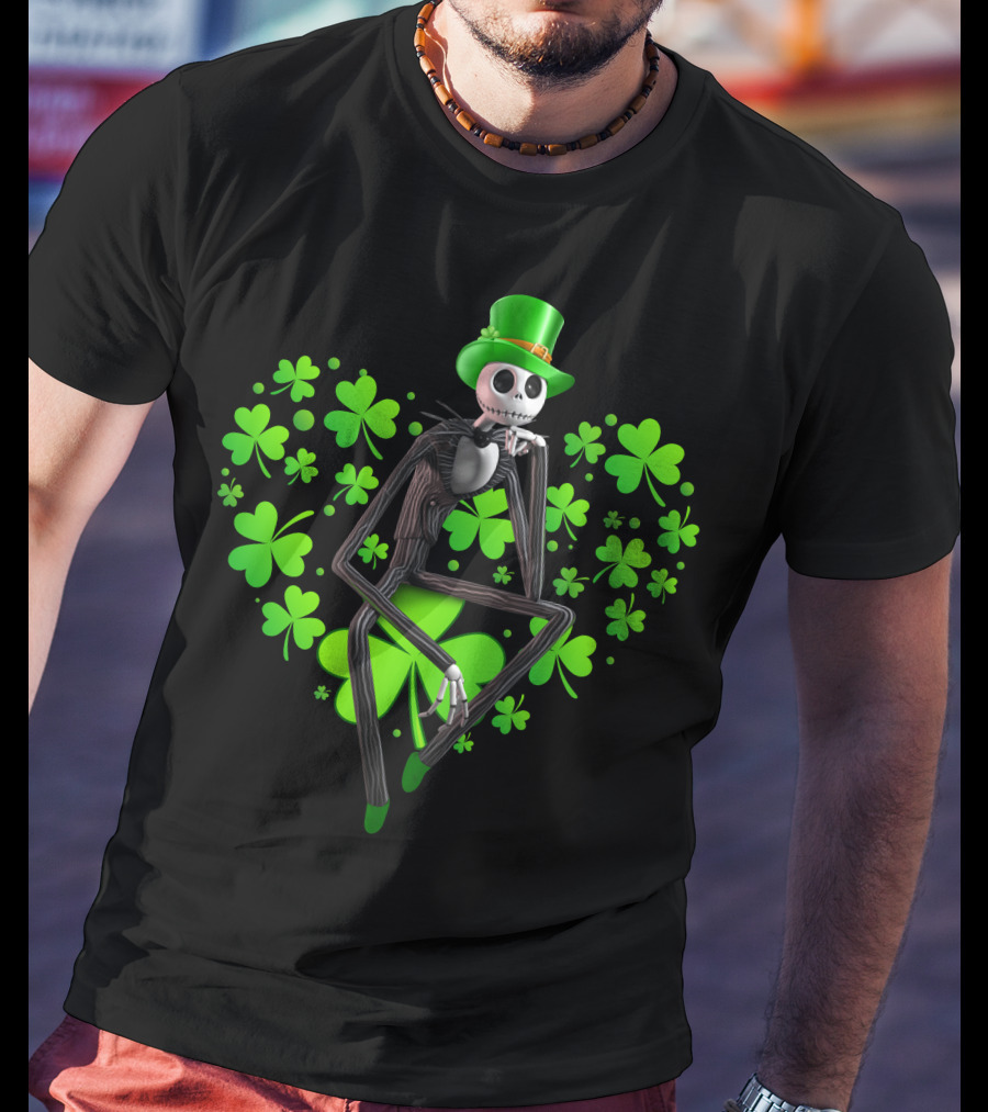 Jack Skellington St. Patrick's Day Clover Theme T-Shirt