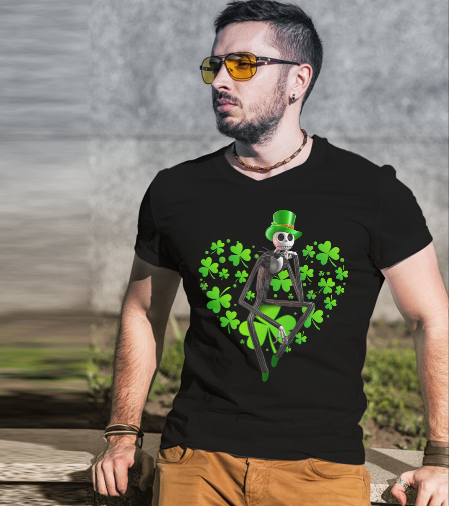 Jack Skellington St. Patrick's Day Clover Theme T-Shirt