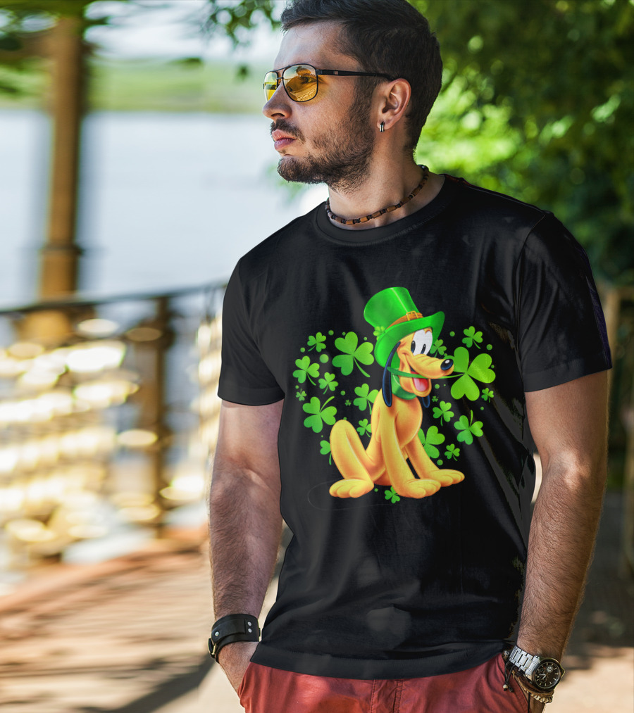 Pluto St. Patrick's Day Celebration With Green Shamrocks And Hat T-Shirt