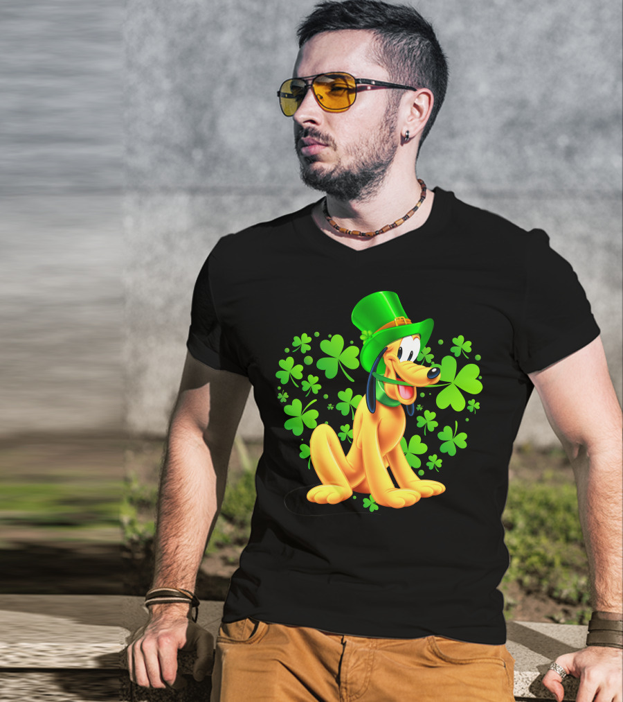 Pluto St. Patrick's Day Celebration With Green Shamrocks And Hat T-Shirt