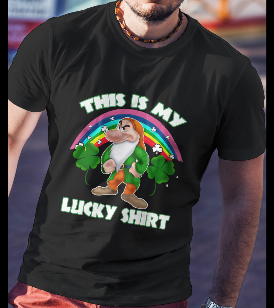 This Is My Lucky Shirt Grumpy Dwarf Rainbow Clover T-Shirt