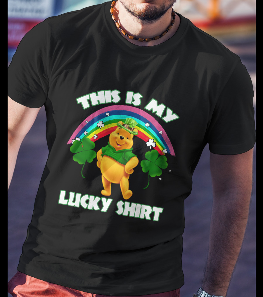 This Is My Lucky Shirt Pooh Rainbow Clover T-Shirt