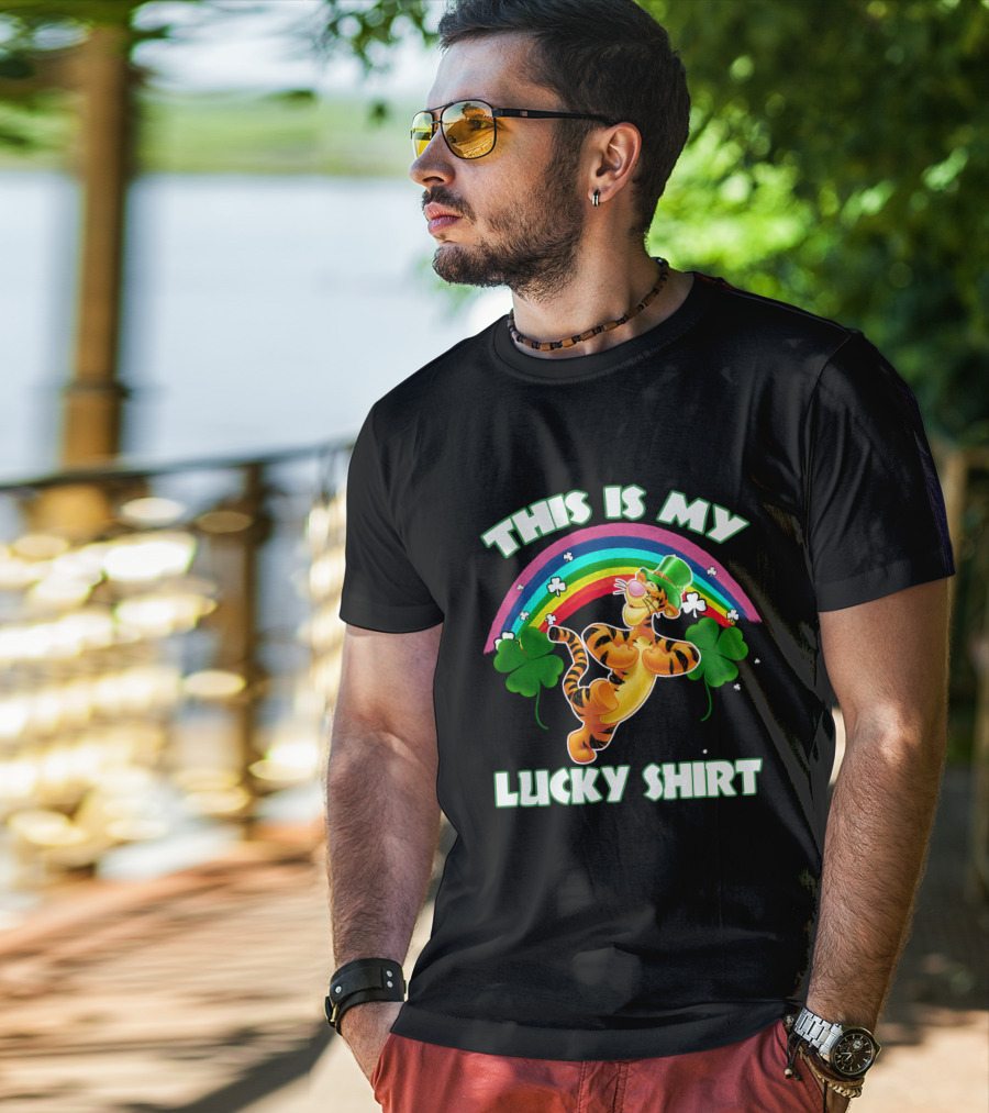 This Is My Lucky Shirt Tigger Rainbow Shamrocks T-Shirt