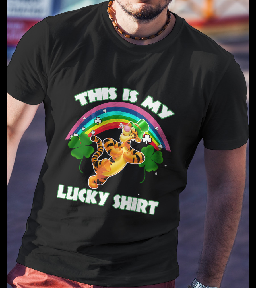 This Is My Lucky Shirt Tigger Rainbow Shamrocks T-Shirt