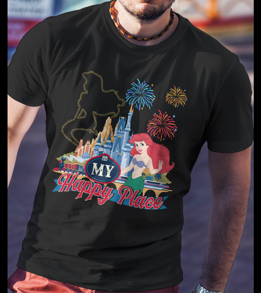 My Happy Place Disney Ariel Fireworks Castle T-Shirt