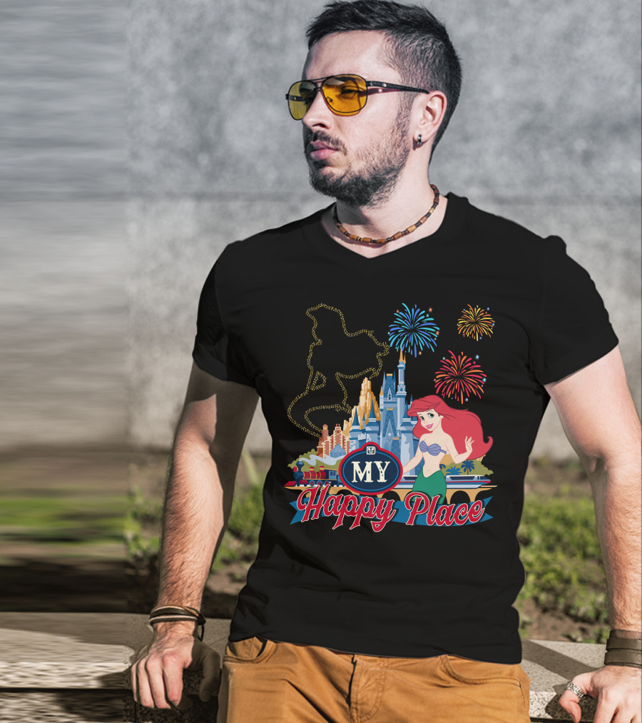 My Happy Place Disney Ariel Fireworks Castle T-Shirt