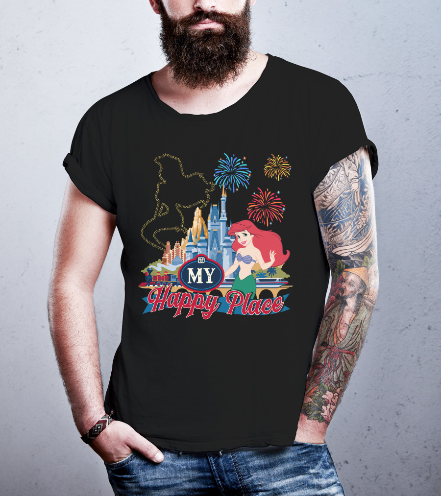 My Happy Place Disney Ariel Fireworks Castle T-Shirt