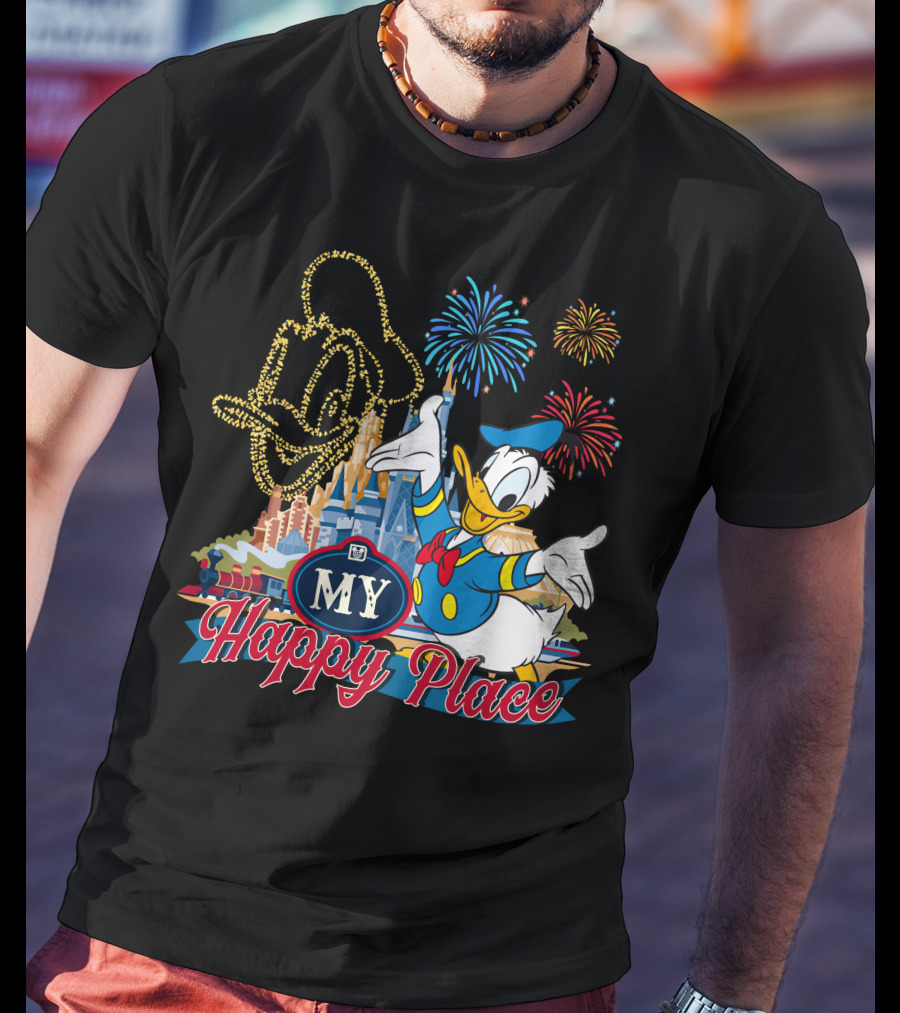 My Happy Place Donald Duck Fireworks Mickey Ears T-Shirt