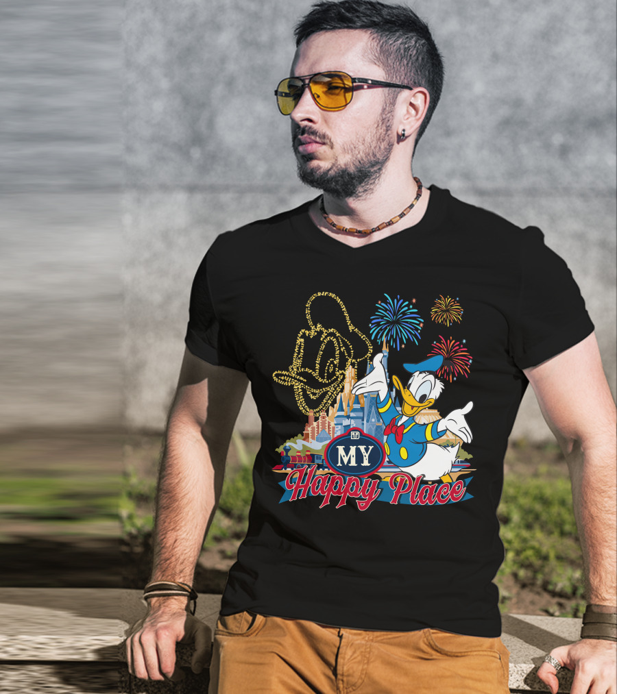 My Happy Place Donald Duck Fireworks Mickey Ears T-Shirt