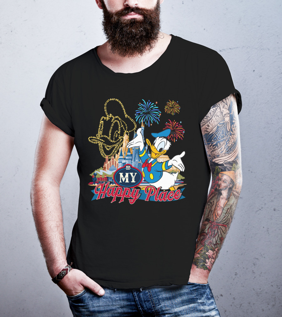 My Happy Place Donald Duck Fireworks Mickey Ears T-Shirt