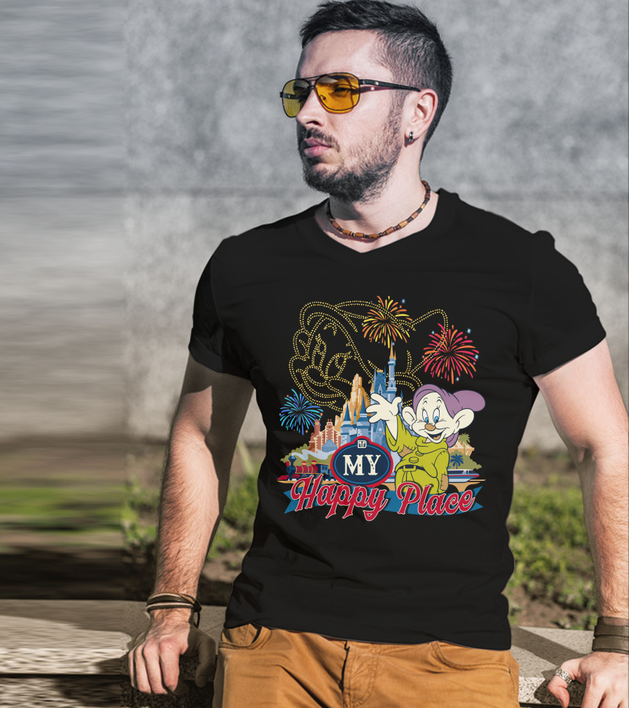 My Happy Place Dopey Fireworks Disney Castle T-Shirt