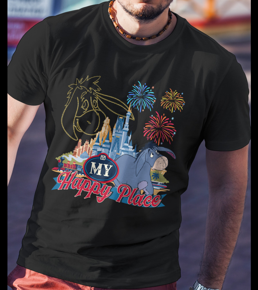 Eeyore My Happy Place Fireworks Castle T-Shirt