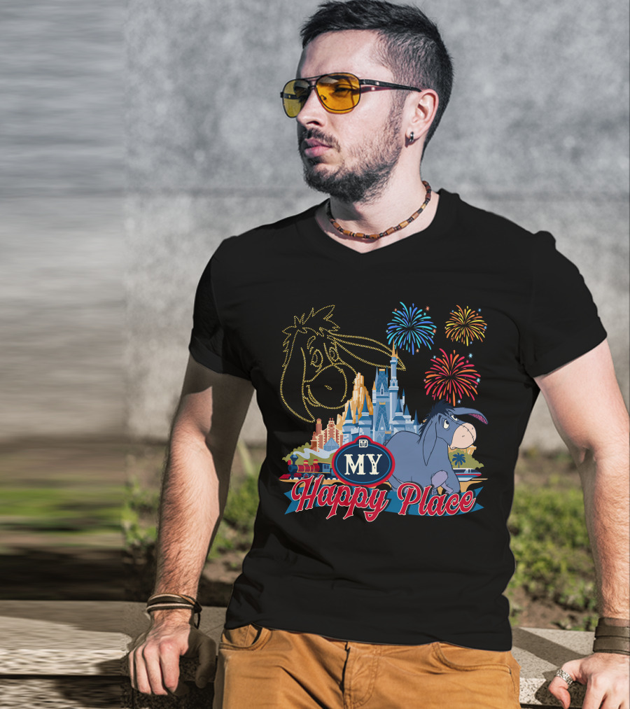 Eeyore My Happy Place Fireworks Castle T-Shirt
