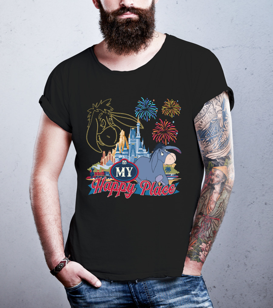 Eeyore My Happy Place Fireworks Castle T-Shirt