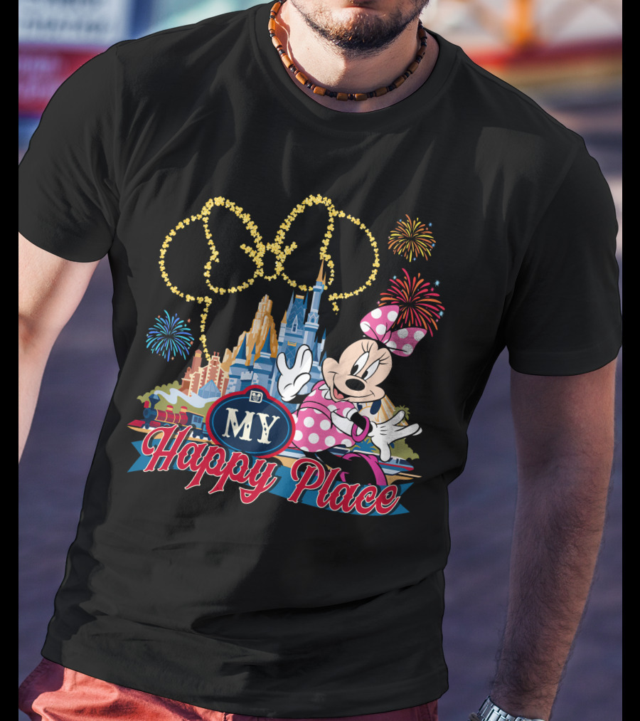 Minnie My Happy Place Fireworks Castle T-Shirt