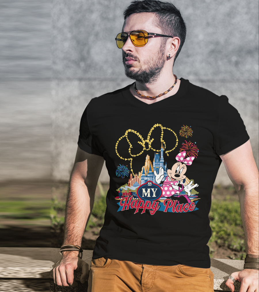 Minnie My Happy Place Fireworks Castle T-Shirt